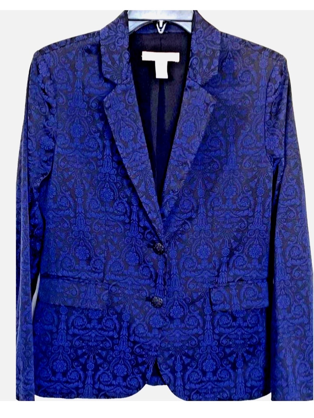 Chico’s Size 0 S Blue Jacquard Brocade Blazer Floral Paisley Jacket